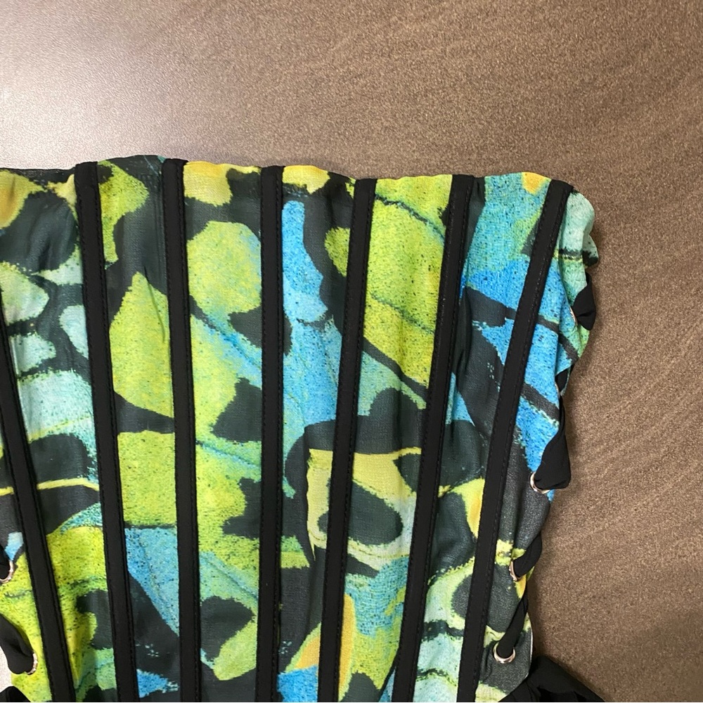 Meshki Butterfly Print Corset Green and Teal Blue size XS Y2K Festival Crop Top - Picture 10 of 11
